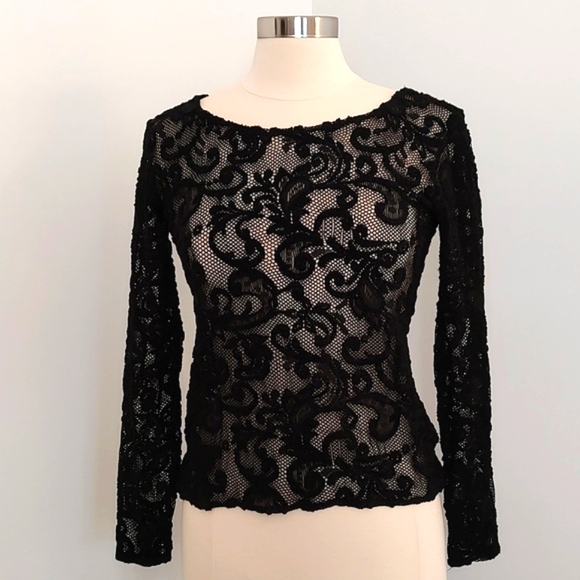 Liz Claiborne Woman's Stretch Lace long Sleeve Top/ Size M - Picture 3 of 11